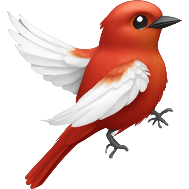 red male flycatcher bird flying with white accent feathers flying towards the sky emoji