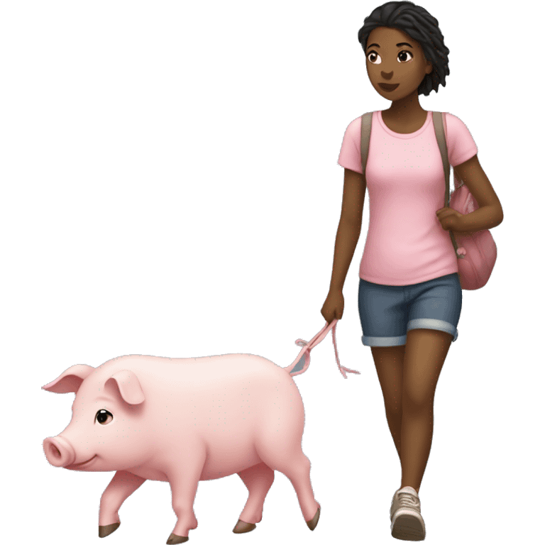 a girl walks with pig emoji