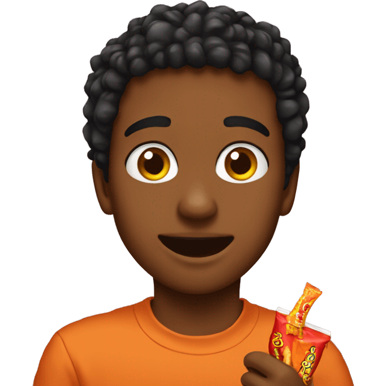 Boy eating hot cheetos emoji