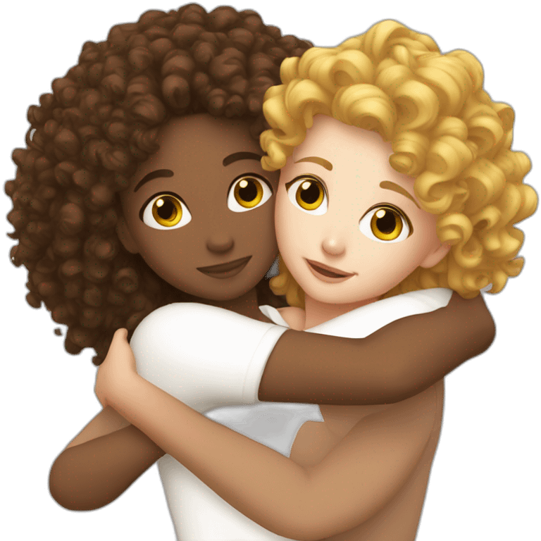 Curly hair white Girl hugs white girl emoji