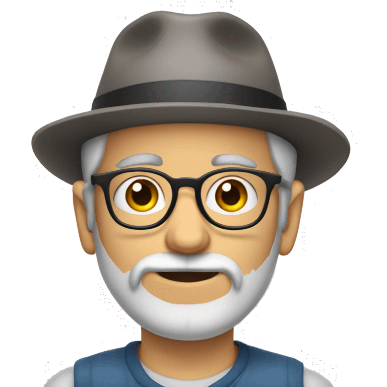 young white man with a hat, glasses, extra-large eyes and a greying beard emoji