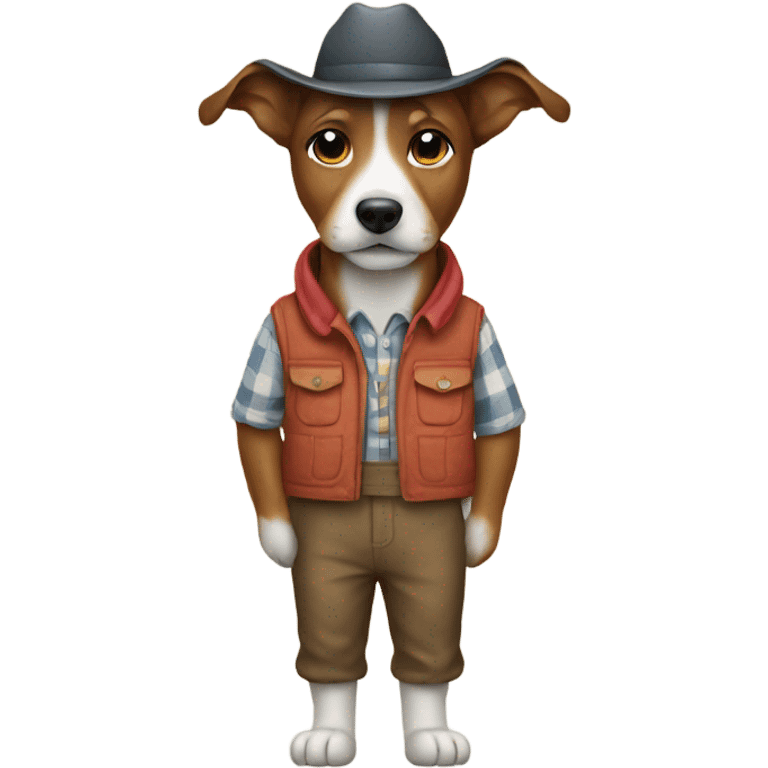 a dog with a farmers outfit on emoji