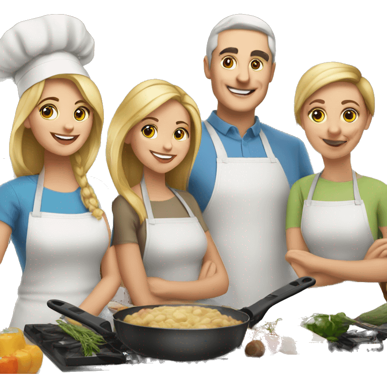 6 caucasian family members cooking emoji