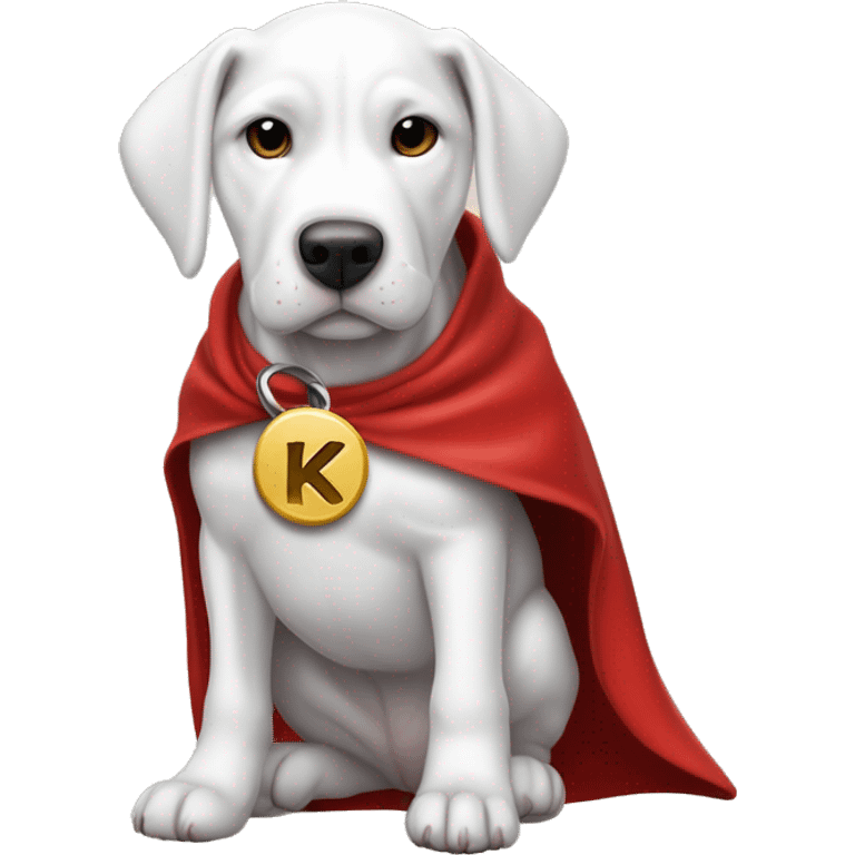 krypto the dogo argentino puppy superdog, letter K on dogtag, wearing red cape. emoji