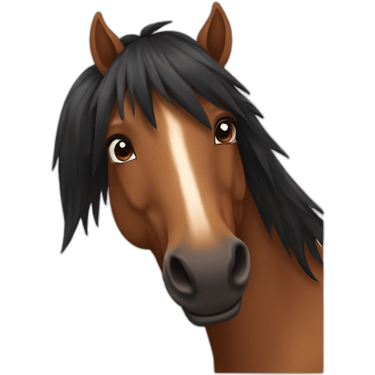 Brown horse with black hairs From the front emoji