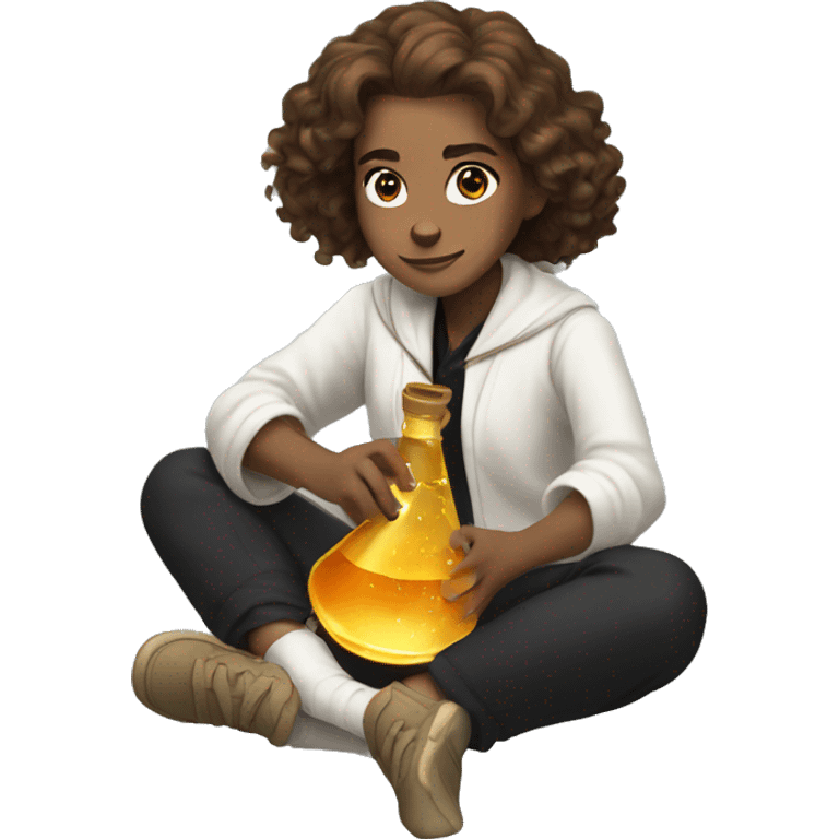 white hermione granger sitting on a floor creating potions emoji