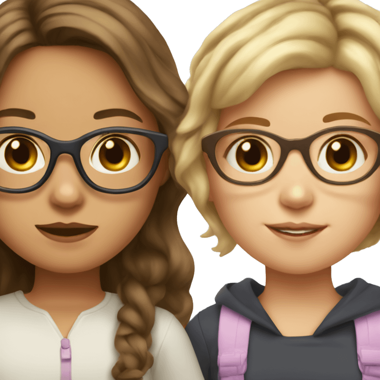 girl with brown hair and blonde highlights and cat eye glasses with baby brown haired girl emoji