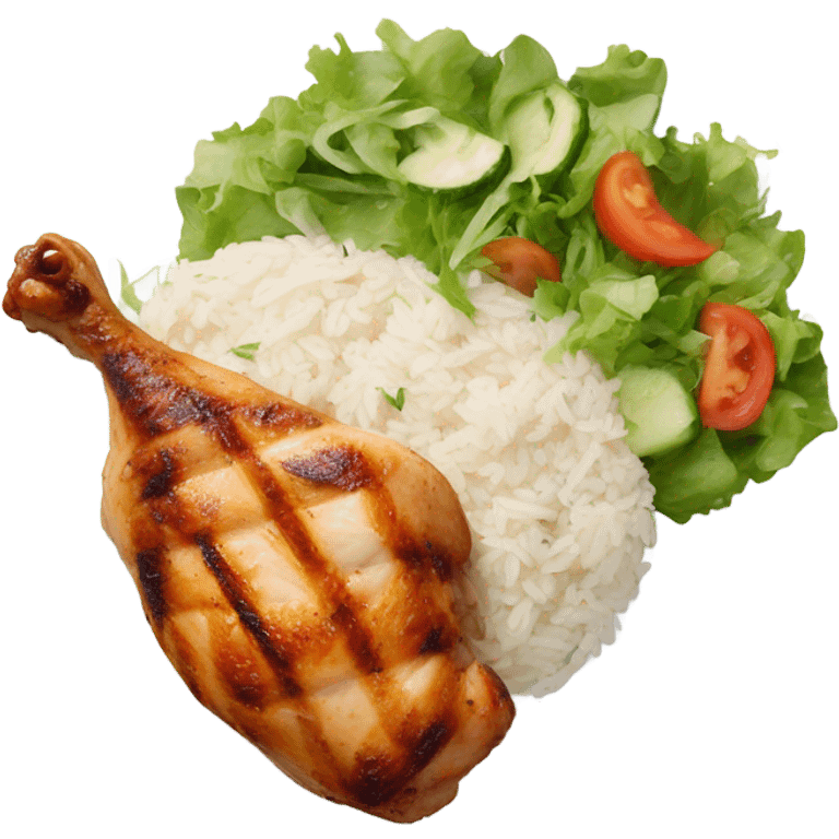 Grilled chicken, rice, salad, on a plate emoji