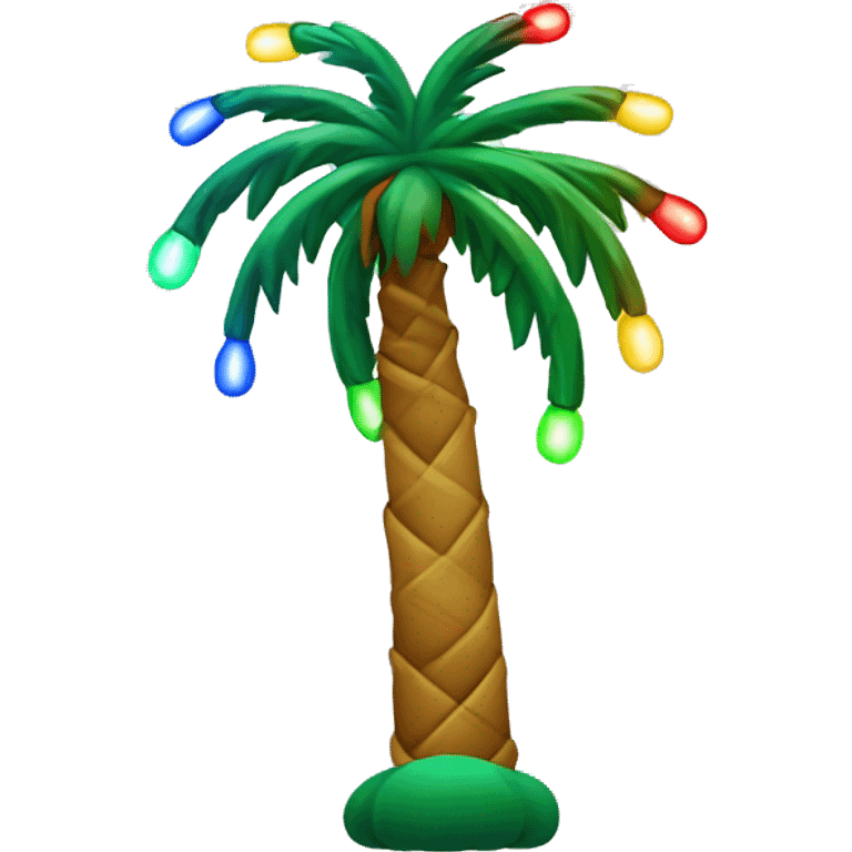 Palm tree with colorful Christmas lights wrapped around it emoji