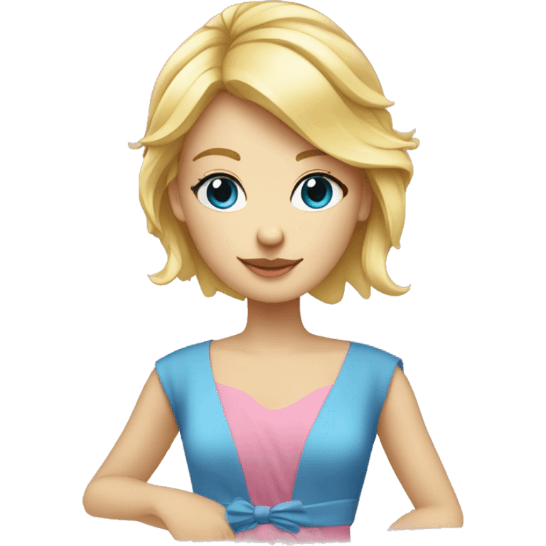 jeune fille blonde au yeux bleu robe rose emoji