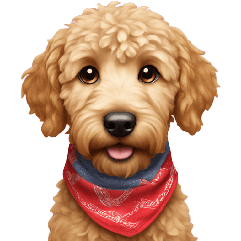 mini golden doodle with a bandana around neck emoji