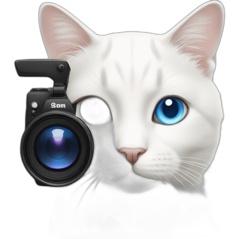 white cat with blue eyes with camera emoji