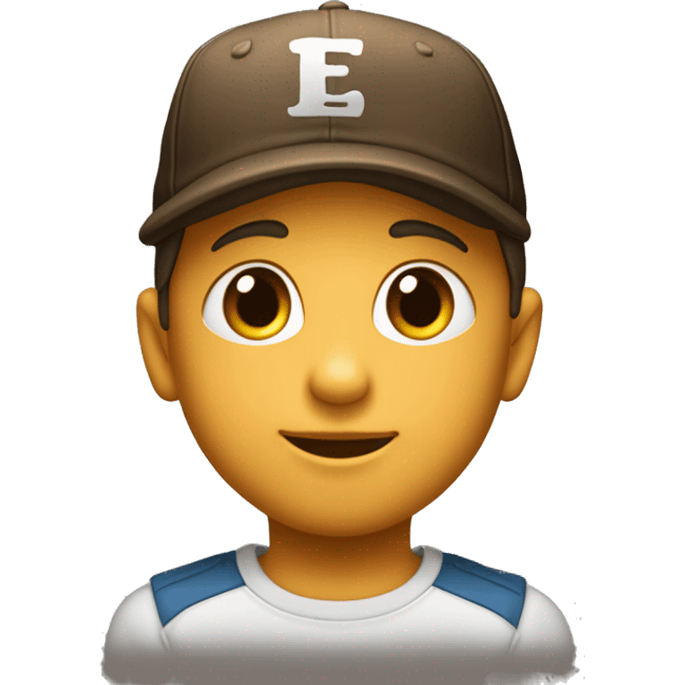 un petit garcon avec une casquette à l'e noir et une peau un petit peu  bronzé et un teeshirt blan  emoji