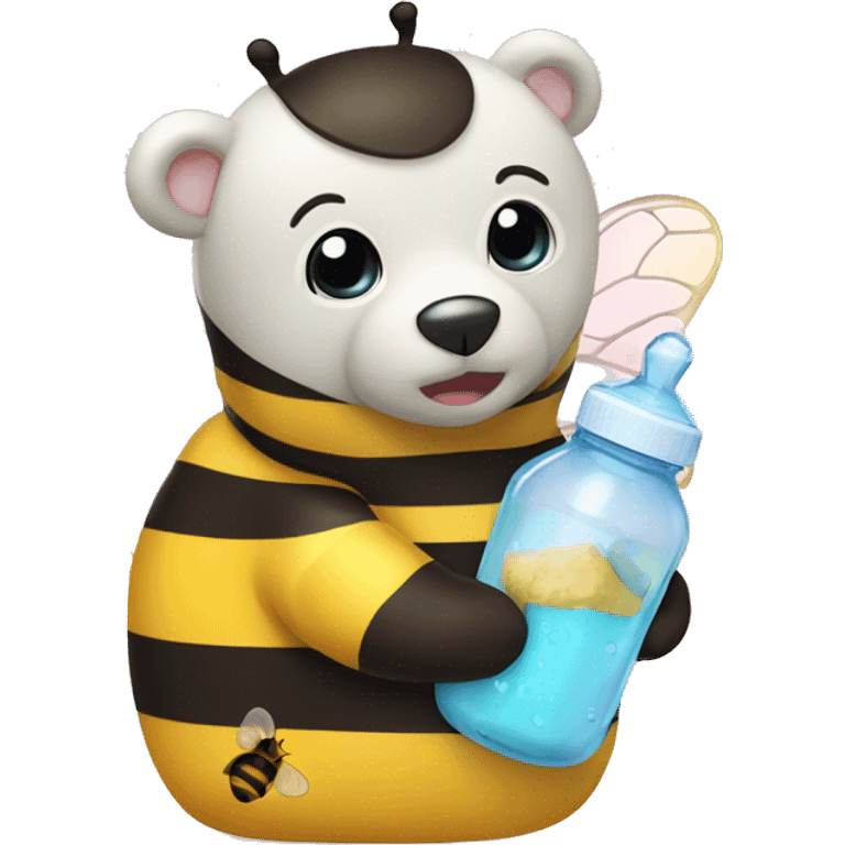 cute bear dressed as a bee within feeding bottle emoji