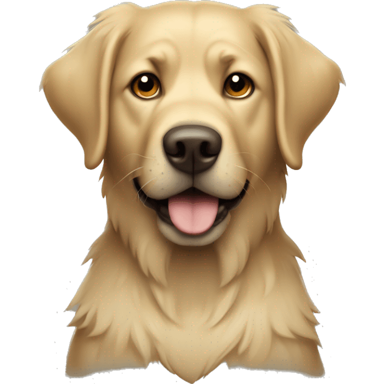 shaggy labrador-like dog with a shield emoji