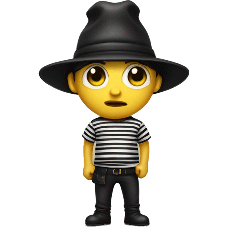 White Thief with black and white stripes shirt wearing a black bean hat holding a yellow bag emoji