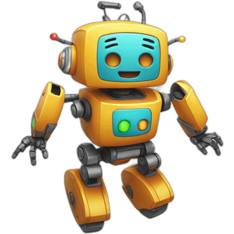 a cheerful multi-colored jumping robot emoji