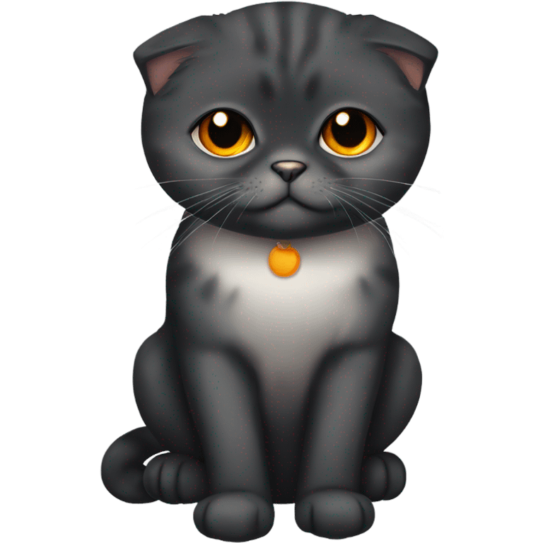 Black Scottish Fold cat with orange eyes emoji