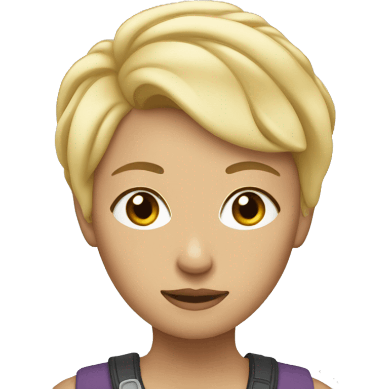 Lesbian with short blonde swingy hair with a stoic face emoji