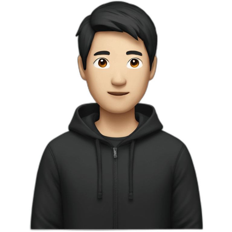 A mature Chinese boy with black hair wearing black hoodie emoji