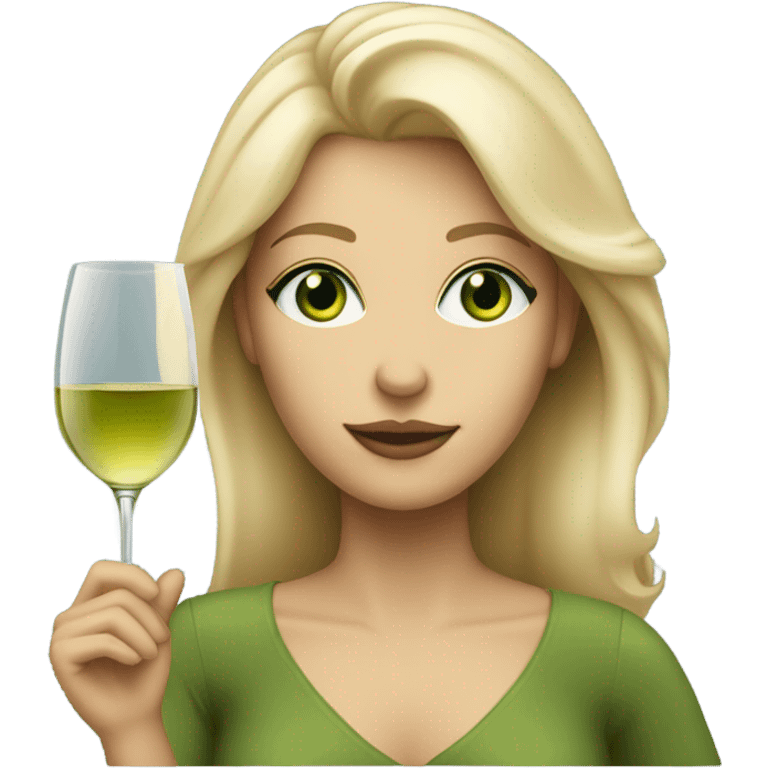 Semi blonde lady with green eyes holding white wine glass emoji