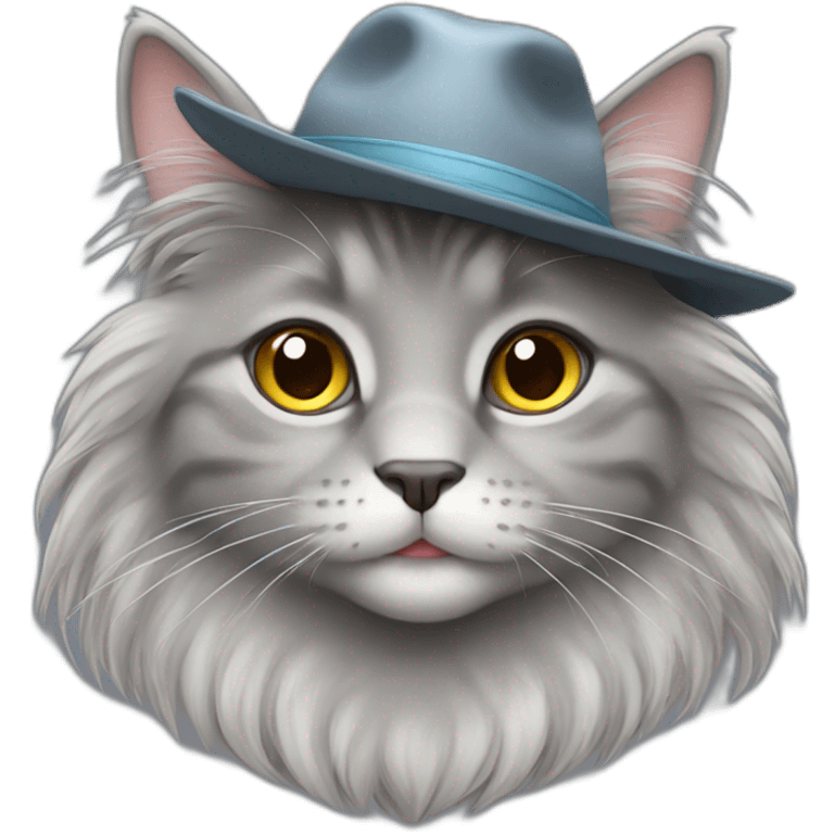 cute 2 years old gray cat with long hair and a hat emoji