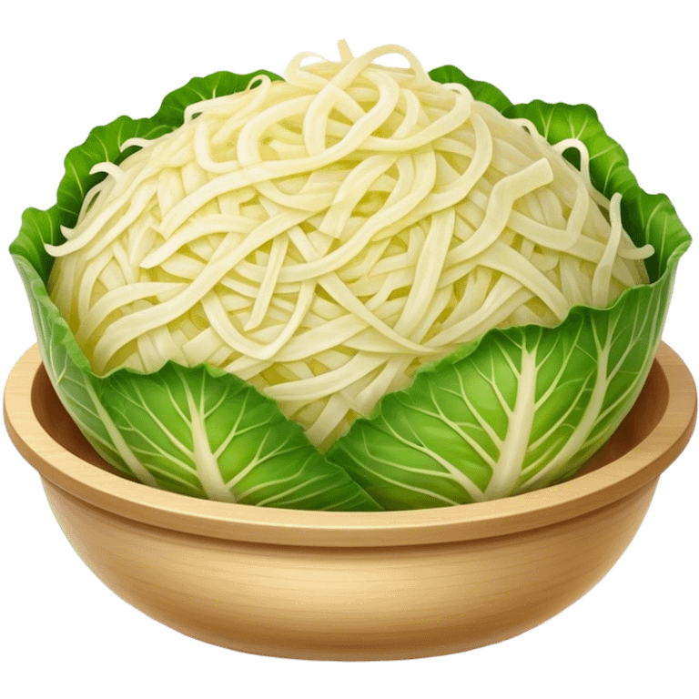 Cinematic Realistic Sauerkraut Dish Emoji, depicted as a tangy, fermented cabbage dish rendered with vibrant textures and natural, appetizing lighting. emoji