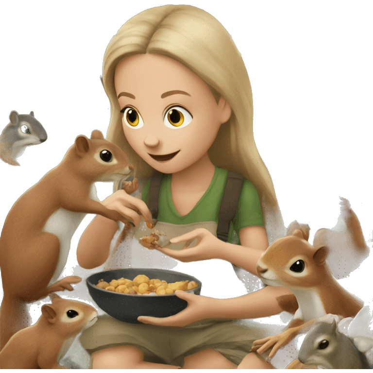 Young white woman feeding squirrels  emoji