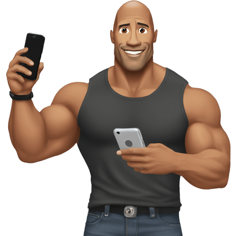 dwayne johnson with a mobile phone emoji