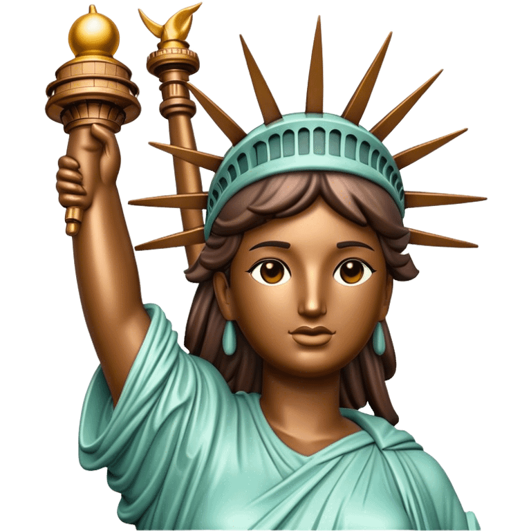 Cinematic Realistic Statue of Liberty Landmark Emoji, depicted with the iconic, majestic statue set against a clear sky rendered with detailed textures and dramatic, symbolic lighting. emoji