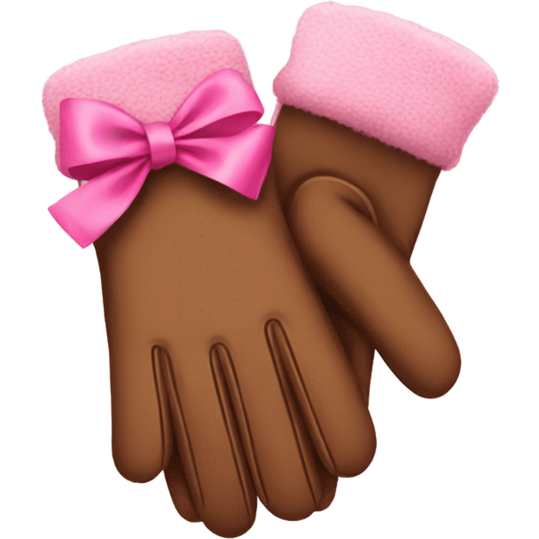 Brown winter gloves with a pink bow emoji