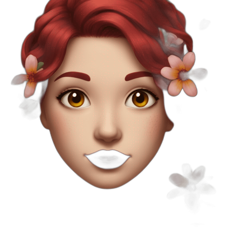 girl with dark red hair and flowers tattoo shoulder emoji