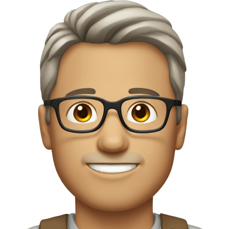 man with short light brown hair with a gray streak in the front and brown eyes and glasses emoji