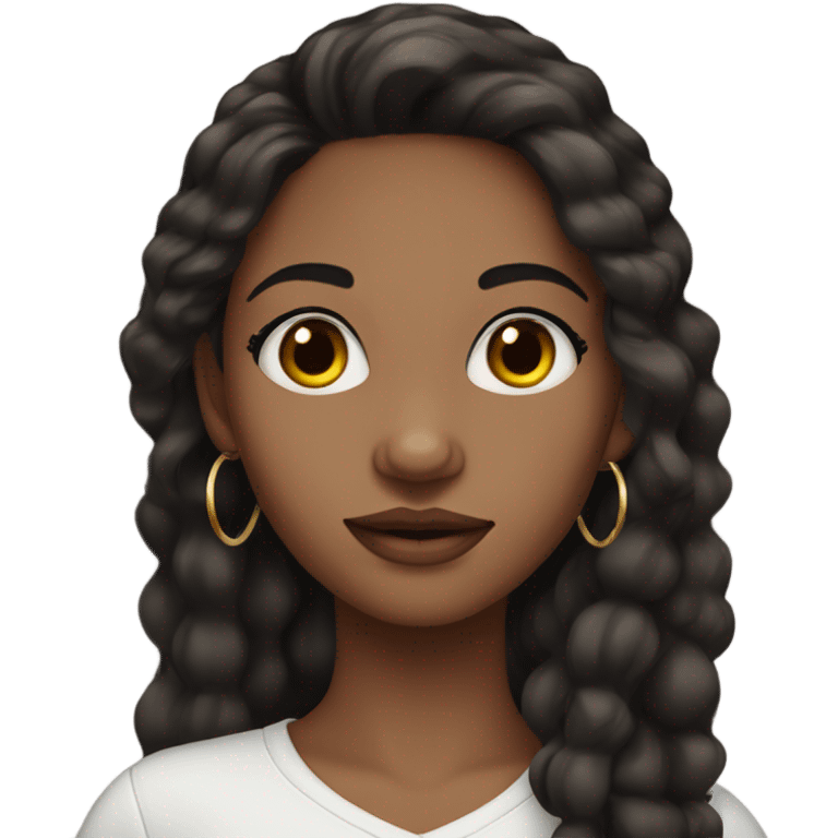 Dark brown haired girl with long lashes and hoop earrings emoji