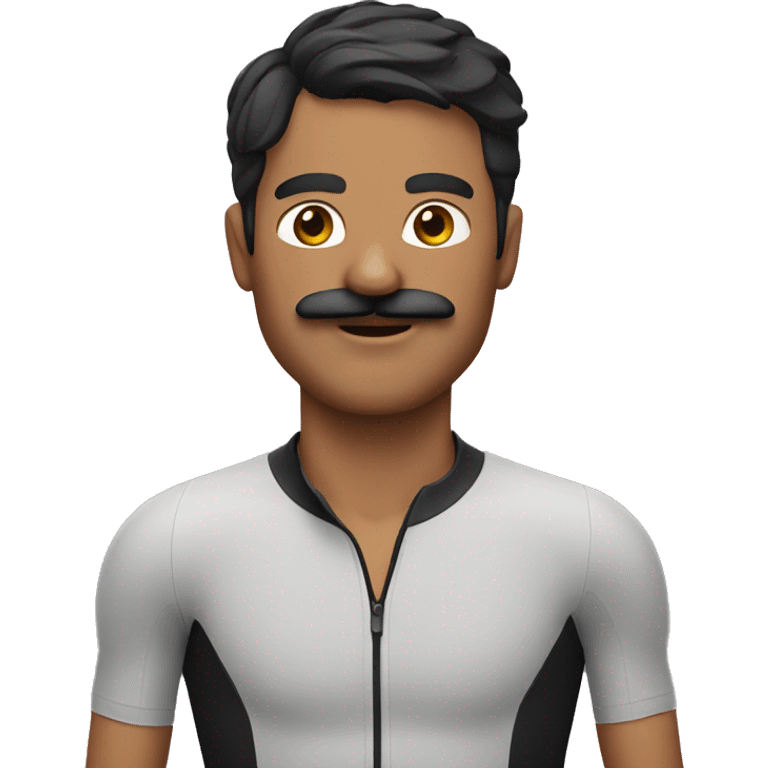 Cyclist with short dark hair with mustache emoji