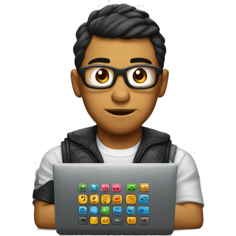 Chico con cabell orizado en una pc gamer emoji