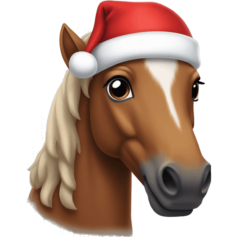 Brown horse with Santa hat emoji