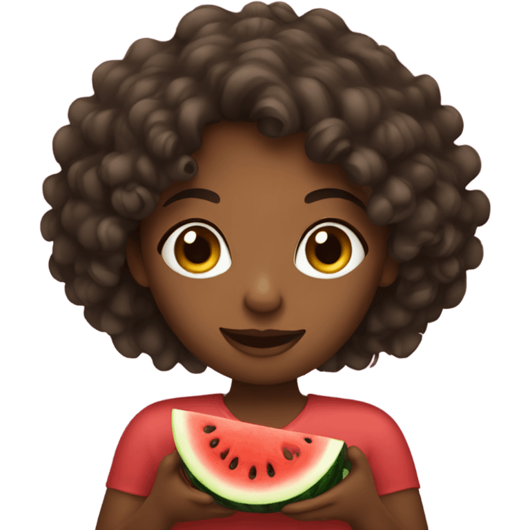 dark brown female with curly hair holding watermelon  emoji