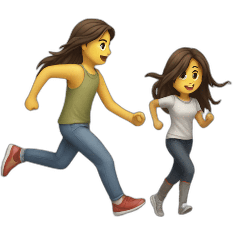 Girl running away from a dirty boy with long hair emoji