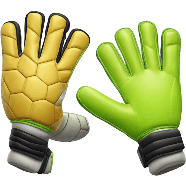 An emoji of a pair of goalkeeper gloves, slightly open, with a sporty design and padded palms, ready to catch a soccer ball emoji