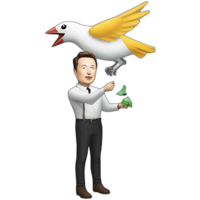 elon musk catching twitter bird with Rocket emoji