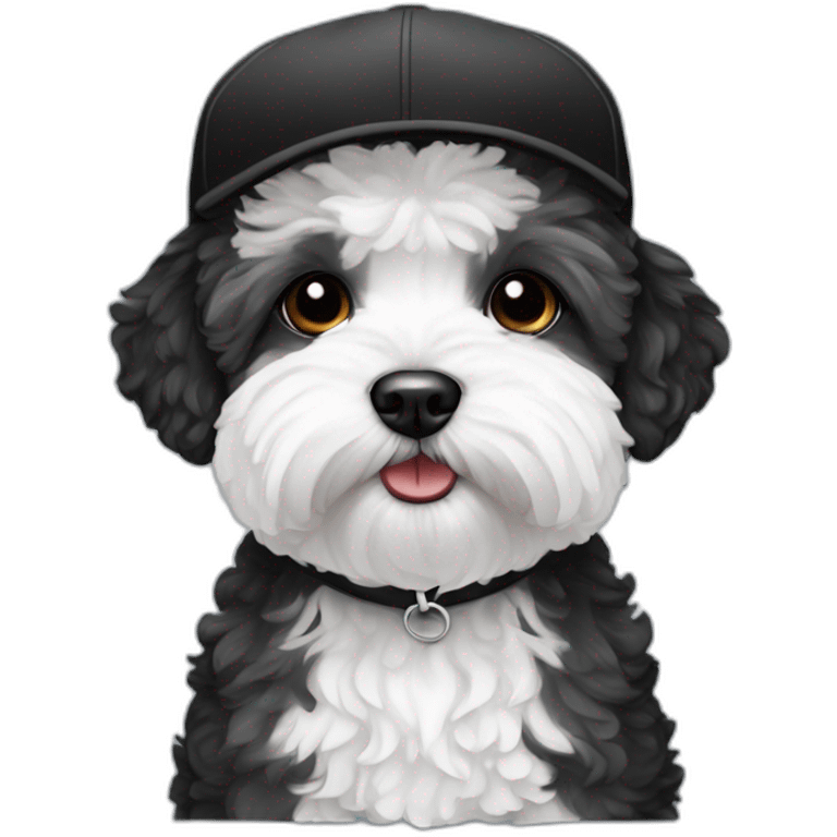 Maltipoo, black and white, with black cap emoji