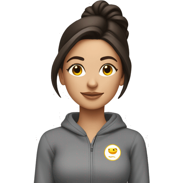 Brunette girl wearing a corepower yoga sweatshirt emoji