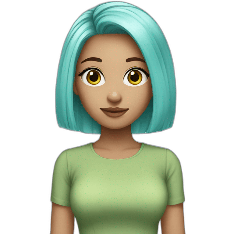 girl brown eyes-pastel blue hair-green mini dress emoji