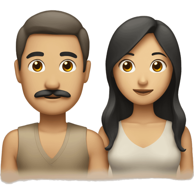 Tan male with mustache and Asian female emoji