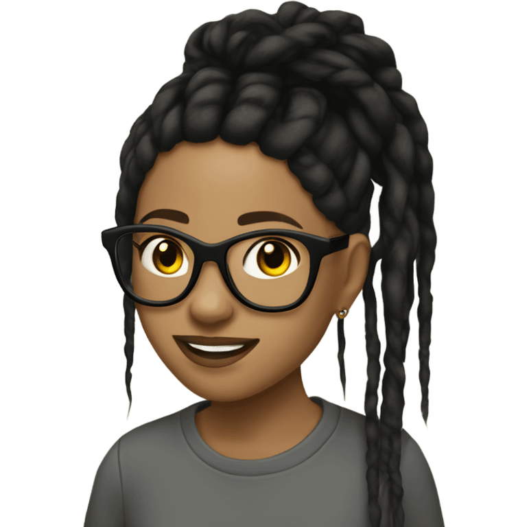 Tan girl with glasses and black dread locs hairstyle with an industrial ear piercing emoji