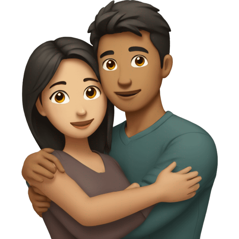 young brown Man and brown asian woman hug love emoji