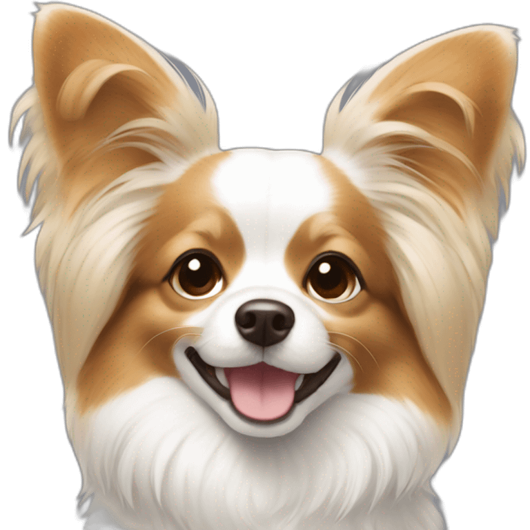 papillon dog white short hair with light brown ears smiling daisy collar emoji