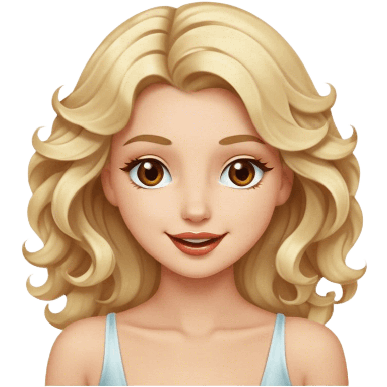 Luxury blonde model, brown eyes, wavy hair, winking  emoji