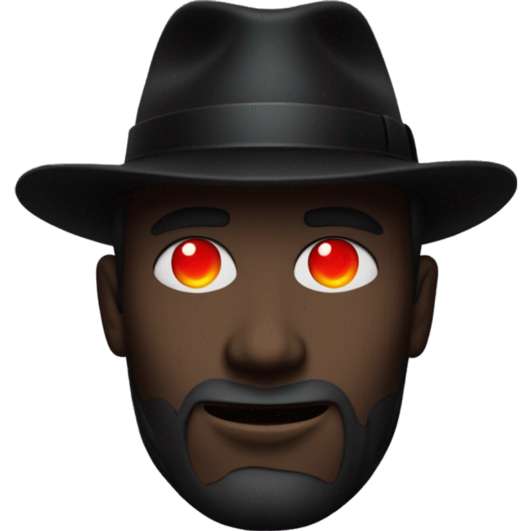 pitch black figure with glowing red eyes wearing a black fedora emoji